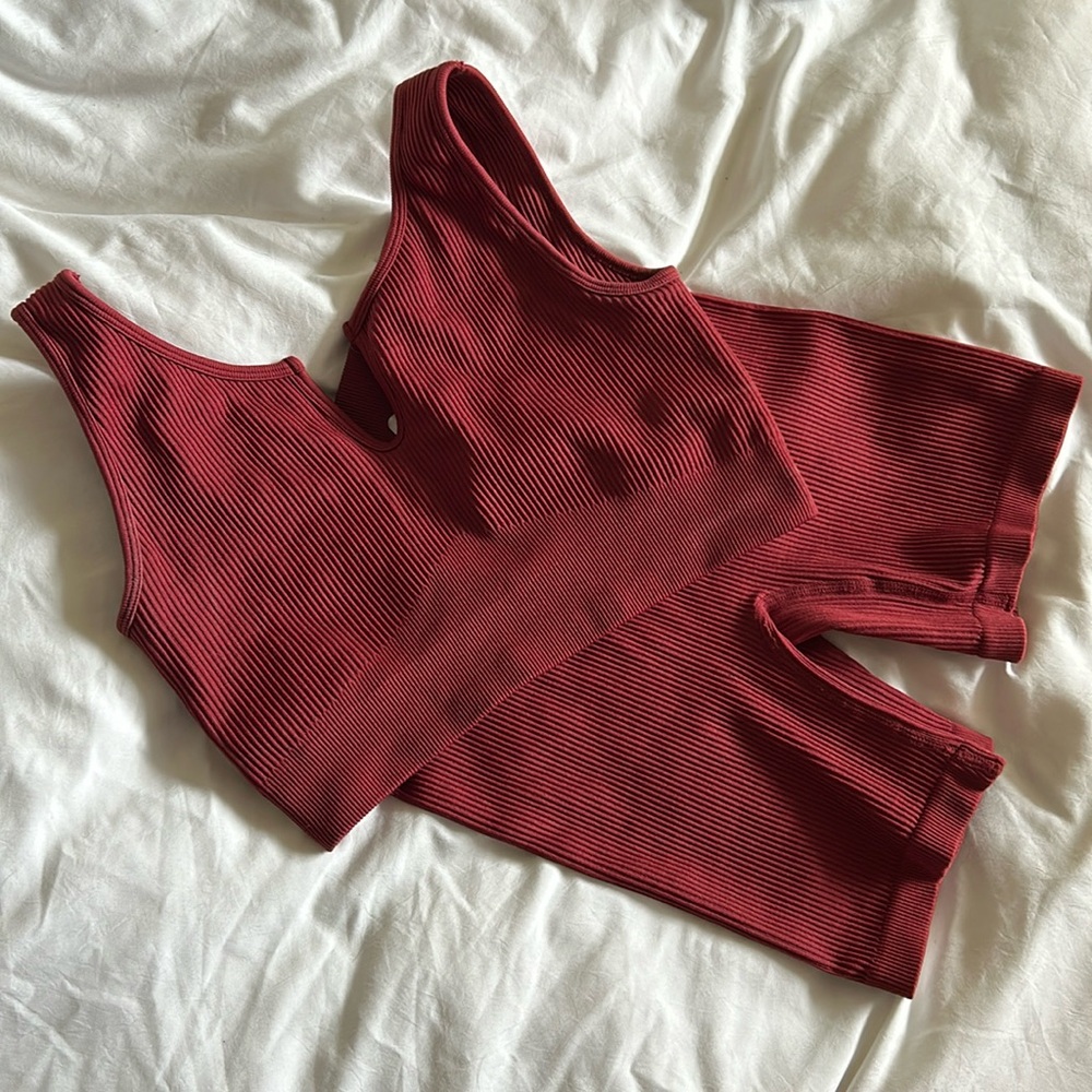 Red Workout Set Tank Top and Biker Shorts